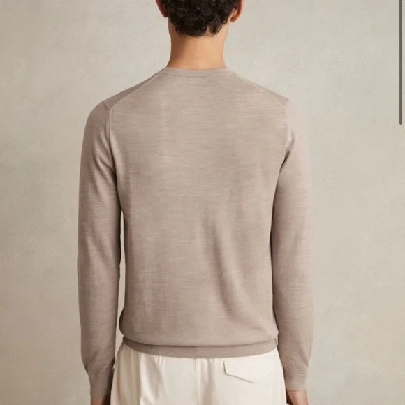 Reiss WESSEX MERINO WOOL CREW NECK JUMPER WHEAT MELANGE